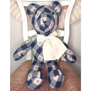 VTG 90's Handmade Checked Denim Ladybug Print 24" Stuffed Teddy Bear Y2K Country